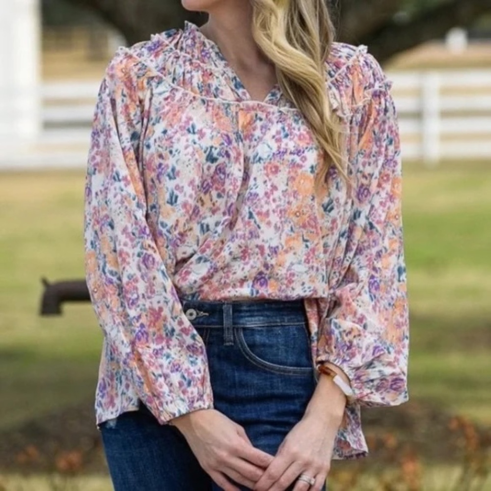 Entro Floral Blouse Relaxed Fit Size Large Ptp 26"